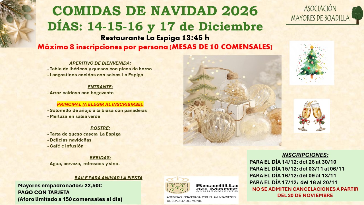 COMIDAS DE NAVIDAD 2026 (14-15-16 Y 17 DE DICIEMBRE)